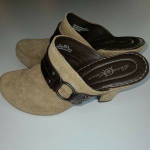 Born Crown Women's Size 9 Suede Clogs Harness Chunky Heels Slip On Shoes